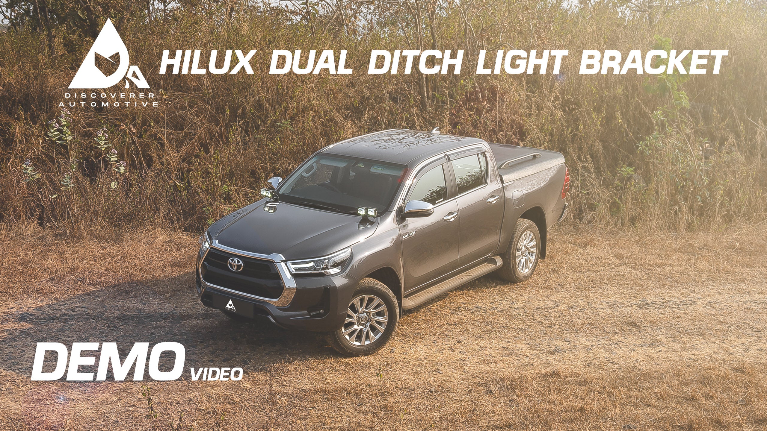 Load video: Hilux Dual Ditch Light Bracket Demo Video